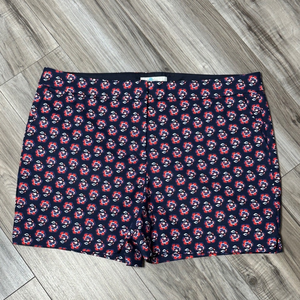 Boden Richmond Floral Shorts Navy Blue Red White Cotton Stretch US 12 NWT